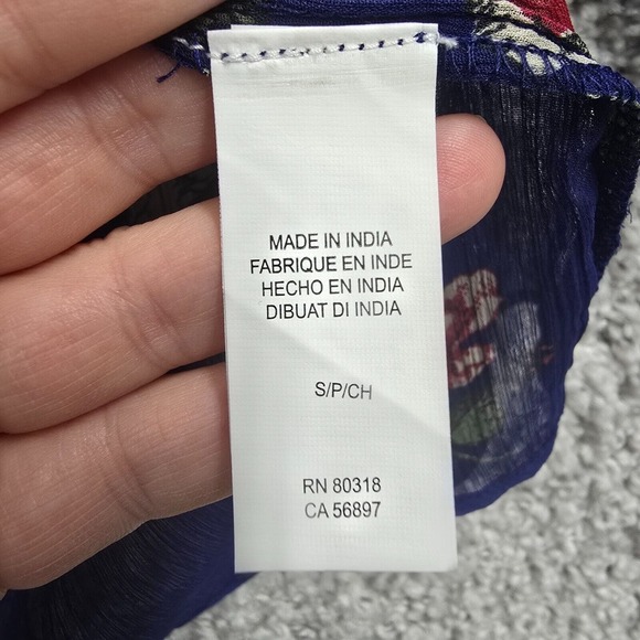 Lucky Brand Floral Sheer Tassel Blouse Womens Small‎ Blue Boho Airy Popover Top - Picture 7 of 13